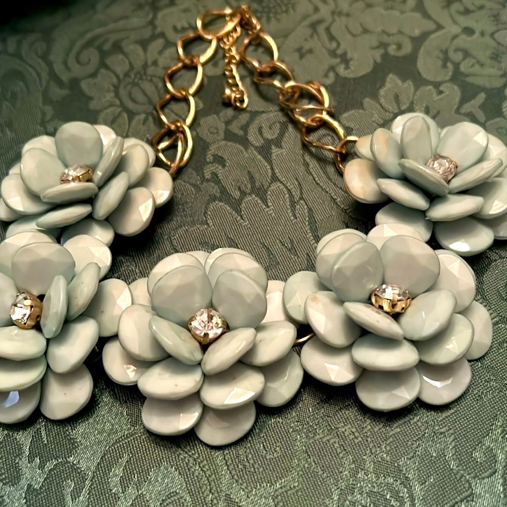 Mint Green Statement Necklace With Rhinestones - image 1